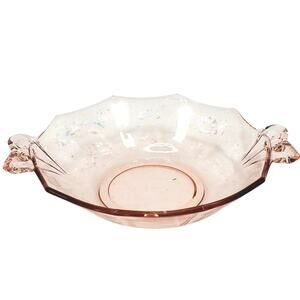 Vtg Decagon Pink Depression Glass 7" Candy Trinket Dish Handles Decor